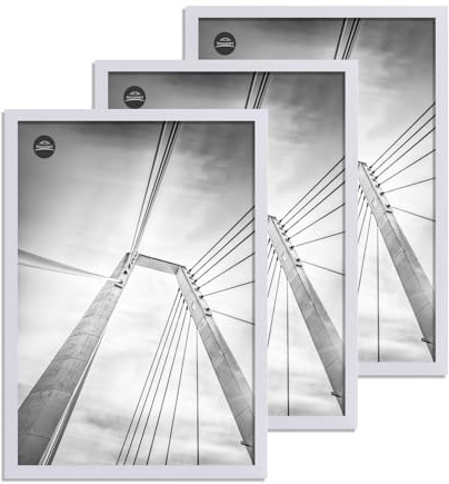 lincoolart Lot de 3 cadres photo 30x40 cm en bois blanc, cadres 30x40 blancs pour posters, photos, puzzles, en bois MDF avec verre acrylique