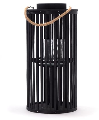 CREEDWOOD BODENLEUCHTER Midnight | Bambus, schwarz | mit Glaseinsatz | Kerzenhalter Windlicht Kerzenleuchter Deko Laterne | Größe: 50 cm