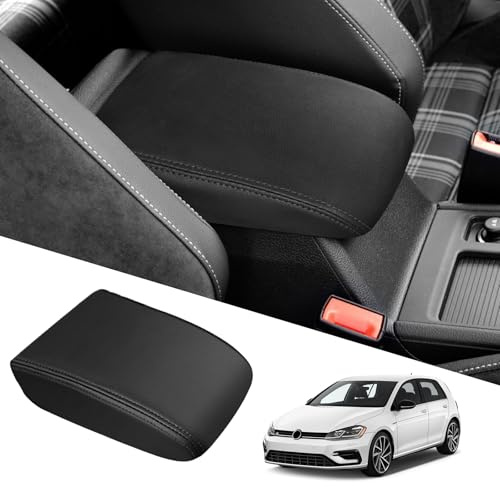 Housse D'accoudoir Central Compatible avec VW Golf 7 MK7 2013-2020 Protection Accoudoir Console Central PU Microfibre d'Accoudoir Voiture en Cuir - Noir