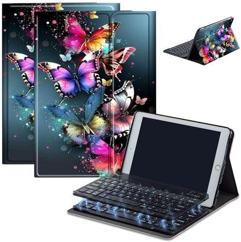Case for Amazon Fire HD 10 & 10 Plus Tablet (13th/11th Generation, 2023/2021 Release) 10.1 with Keyboard, PU Leather Multiple-Angles Keyboard Case for Amazon Fire Tablet 10, Colorful Butterflies