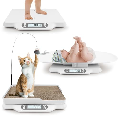 Báscula de bebé para pesaje, báscula multifuncional para gatos con rascador de gatos, báscula de peso para bebés de hasta 66 libras con función de sujeción, báscula digital precisa para bebés, niños