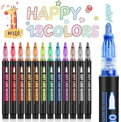 AOMEES Glitter Pencils Magic Pens Besondere Weihnachtsgeschenke Ideen: 12 Outline Magische Marker Stifte Set, Geburtstag Weihnachten Geschenke Teens Mädchen 4-12 Jahre alt Craft Supplies