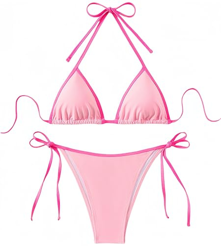 Ocean Plus Kvinnors Bohemianska Triangelbikini Kostym med Hängare Badkostym Bärs Push-ups (XS (EU 30-32), Rosa)