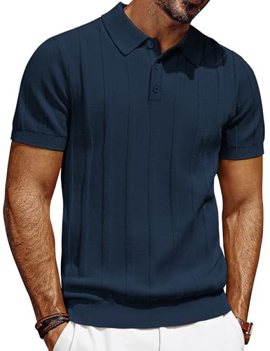 PJ PAUL JONES Polo da uomo a maniche corte casual a coste da golf magliette, blu navy, M