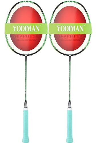 YODIMAN 2er-Set Ultraleichte Badmintonschläger (74g) – Rahmenmaterial & Schaftmaterial aus Graphit – Hochflexibel, Bespannung bis 28lbs – Für Training und Wettkampf (Forest)