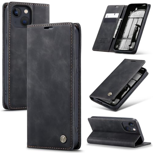 Azororo Cover per iPhone 13 5G, Premium PU Pelle Custodia, Magnetica Carta Fessura Portafoglio Case, Flip Cavalletto Custodia per iPhone 13 - Nero