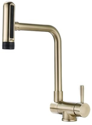 XJTNLB 4 Modus Wasserhahn Küche Klappbar Gold Gebürstet Einhebel-Küchenarmatur, für Vorfenstermontage Vorfenster Armatur Küche Klappbar 180°