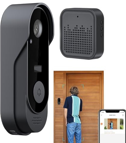Carillon de porte sans fil avec caméra de détection de mouvement, communication bidirectionnelle, stockage dans le nuage | Interphone vidéo de sécurité sans fil avec capteur pour maison, appartement, intérieur, extérieur, travail à distance