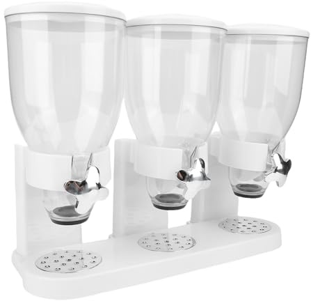 SENECESLI Dreifach Lebensmittelspender, Müslibehälter, Trockenfutterspender für Süßigkeiten, Nüsse, Kaffeebohnen, Müslispender mit Großer Kapazität (WHITE)
