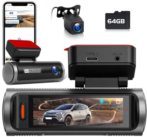 Ohradio Dash Cam WiFi 2 4K-kanaler 3,19 64GB Skärm