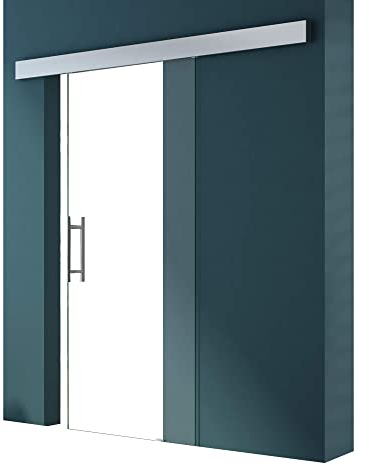 Mai & Mai Porta Scorrevole in Vetro 90x205cm, Porta Scorrevole in Vetro Trasparente 8mm con Binario e Maniglia Per Asta per Bagno Cucina Studio Ufficio, Amalfi TS20-900 KMG