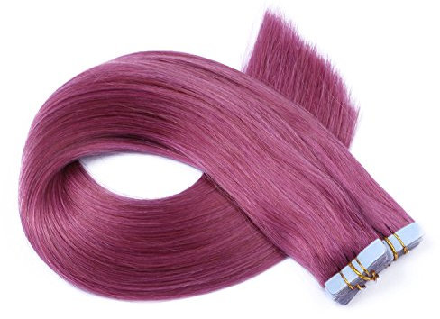Tape In - On Hair Extensions - # VIOLETT - 70cm - 60 Tressen je 4cm Breit / 2,5g - 100% Remy Echthaar Haarverlängerung/Extention mit Klebeband Tressen by NOVON Hair Extentions