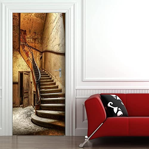 3D Türtapete Selbstklebend Türaufkleber - ALTE TREPPE - Türfolie Poster PREMIUM PVC Wasserfest Wandtattoo Für Schlafzimmer Wohnzimmer Tür Dekoration Tapete 90 x 200 cm