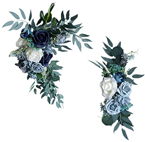 QYLJZB Künstliches Hochzeitsbogen-Blumen-Set, Rose, Gänseblümchen, Girlande, Grünbelag, Blumenarrangement für Zeremonie, Empfang, Hintergrunddekoration, 2 Stück, blau, 65x40cm/25.6x15.7inch