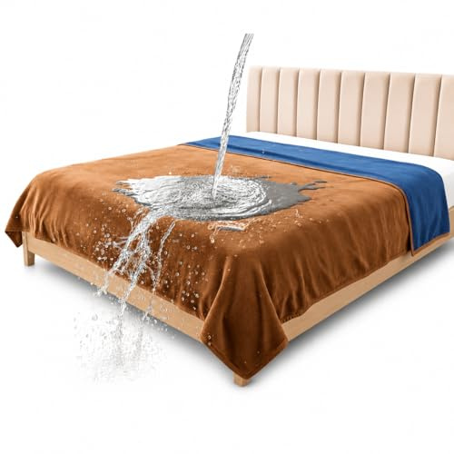 Bedding Aid Manta Impermeable, Cama, Manta Perro, Sofa (Beige/Azul Grisáceo, 203x229cm)