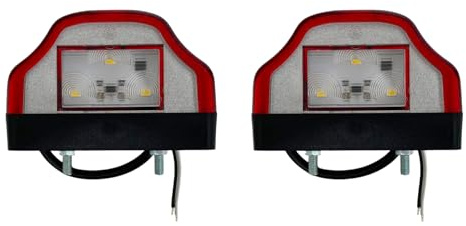 MelTruck 2x LED Kennzeichenbeleuchtung Kennzeichenleuchte mit Positionsleuchte 97 mm x 64 mm 12–24V | Universal für LKW, PKW, Anhänger | Klar/Rot | E9 Zulassung