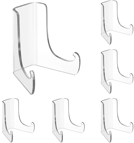 Hipiwe 6 Packs Acrylic Easels Display Stands Clear Acrylic Plate Stand Flat Back Easel Display Easels Table Card Holder for Plate Photos Book Picture Wedding Home Decor (3 H x2.7 W x 2.3 D)
