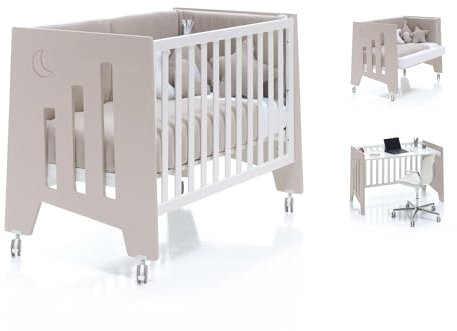 Alondra Cuna Colecho 120x60 Bebe de Madera con Ruedas Omni K10 Arena, para unir la Cuna a la Cama, con Kit colecho. Regulable 5 Alturas somier, Uso de 0 a 14 años.