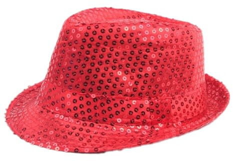 Anevous Pailletten Hut Herren, Glitzer Partyhüte Erwachsene Erwachsene Paillettenhut, Bühnenhut für Kostümzubehör Kostüm Karneval Mottoparty, Verkleidung,Rot 58cm