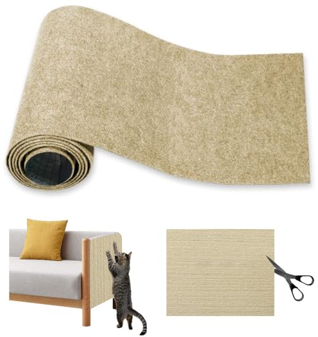 Bieiyhe Tapete Rascador para Gatos Autoadhesivo, Protector Sofa Gatos Arañazo, Alfombra Rascador para Gatos Sofa,Tela Rascador Gatos Pared,DIY Climbing Cat Scratcher,Alfombras Rascadoras -Caqui