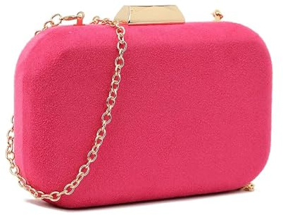 UShopUK Pochette rigida in finta pelle scamosciata, compatta, per matrimoni, balli di fine anno, feste, borsa a mano, Rosa fucsia, medium