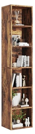 oneinmil Bücherregal, Bücherschrank mit 6 Ebenen, Bücherregal Schmal, Standregal, Modernes offenes Regal aus Holz, für Wohnzimmer, Schlafzimmer, Büro, Arbeitszimmer, 23,5 x 30 x 181 cm, Braun