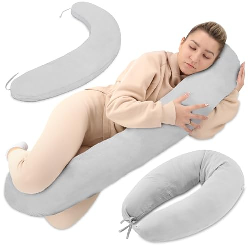 Totsy Baby Cojin Lactancia y Embarazo 190cm – Almohada para Dormir de Lado Descanso y relajación Ideal para futuras mamás Forma en C Muselina Oeko-Tex
