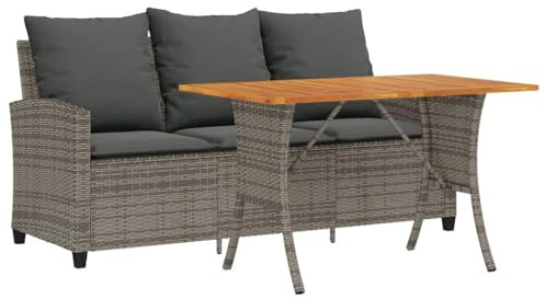 vidaXL Trädgårdssoffa 3-sits med dynor och bord grå konstrotting, utomhussoffa, trädgård loveseat, tresits trädgårdssoffa, trädgårdssittplatser