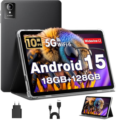 MENTUME Android Tablet 10 inch Android 15 Tablets, 12GB RAM+128GB ROM+1TB Expand, Octa-Core 2.0GHz, 1280 * 800 IPS HD Display, 6000mAh, 5MP+8MP Camera, 5G+2.4G Wi-Fi/Bluetooth 5.4, Black