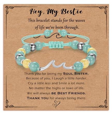 ankbrats Friend Gifts for Women, Adjustable Wave Bracelet with Beaded, Charm Hey Bestie Bracelet for Girls Women Best Friend