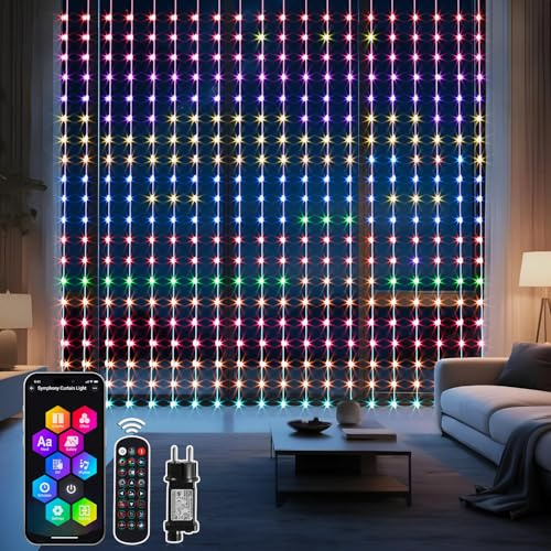 GlobaLink Guirlande Lumineuse Rideau Intelligente, 400 LED RGB 2x2M avec Télécommande/APP Musique, Effets Dynamiques & DIY – Décoration de Noël, Mariage, Fête, Chambre & Maison