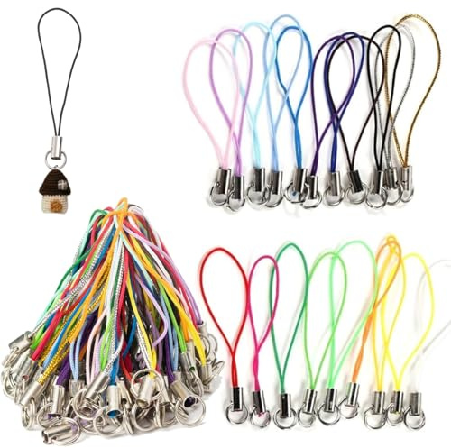 100 Pcs Phone Charm Strings - 20 Colors Detachable Strap Loops for DIY Wrist Lanyards, Keychains, Phone Straps, and Crafts - Nylon Lanyard Cord for Jewelry Making, Scrapbooking, Beading