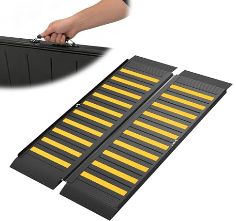 XARILK 4FT Portable Wheelchair Ramp with Handle, Non-Slip Aluminum Folding Handicap Wheelchair Ramp for Home, Doorways, Thresholds, Steps, Curbs, Stairs, 800 LBS Capacity