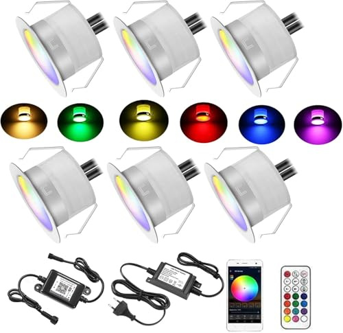 6er WIFI RGB LED Bodeneinbauleuchten terrassenbeleuchtung Arbeitet mit Alexa, Google Home,DC12V Ø31mm IP67 Wasserdicht LED Einbaustrahler Terrassen Full Kit