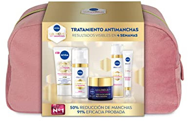 NIVEA Luminous Antimanchas, pack de regalo para mujer con crema de día (40 ml), crema de noche (50 ml), sérum (30 ml), contorno de ojos (15 ml) y crema de manos (50 ml)
