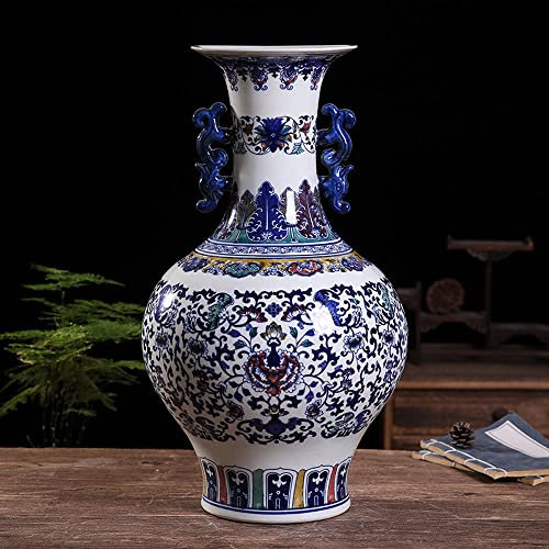 WLBHWL Céramique Peinte À La Main Bleu Et Blanc Porcelaine Vase Amphore Multicolore Vase Jingdezhen Chinois Grand Vase Hôtel pour La Maison, Salon, Bibliothèque, Cheminée, Centres De Table