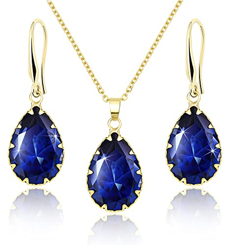 Linawe Collar con cadena de oro, colgante, conjunto de joyas de oro para mujer, conjuntos de joyas de zafiro, conjunto de pendientes, pendientes colgantes, joyas de moda, joyas de novia