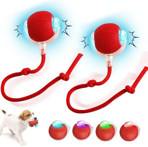 SUFANG 2 Stück Interaktives Katzenspielzeug Katzenball mit LED-Licht 3 Arbeitsmodi Katzenspielzeug Elektrisch Katzenball Mit Schnur Und USB Aufladbar automatisches 360°