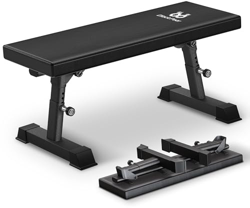 Banco plano plegable para entrenamiento, capacidad de 1300 libras, resistente y resistente, con altura ajustable para entrenamiento de pesas y ejercicios abdominales