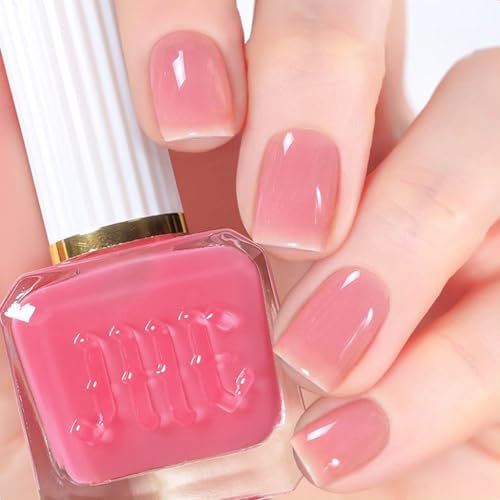 Jelly Nail Polish, Baby Pink Nail Varnish, Translucent Nude Quick Dry nail Polish, No Need UV Lamp Chip Resistant, Non-Toxic, Long-Lasting for Women & Girls At-Home Manicure (35#Jelly Pink)