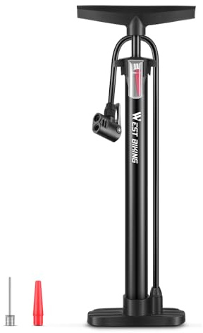 ZIMAOER Cykelpump med 160 PSI, luftpump för alla ventiler (Presta & Schrader), T-handtag, inklusive multifunktionsmunstycke, stående pump för cykel, elcykel, motorcykel, bollar och simringar