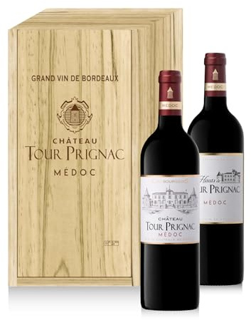 Coffret Cadeau Caisse Bois - Château Tour Prignac : Château Tour Prignac - Les Hauts de Tour Prignac - Vin Rouge - 2x75cl