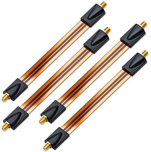 deleyCON 4x Fönstergenomföring för SAT‑kabel - 26cm Total Längd Varav 17cm Flexibel - för Fönster & Dörrar - Guldpläterad, Extra Platt, Skärmad och med Klisterpads - Koppar