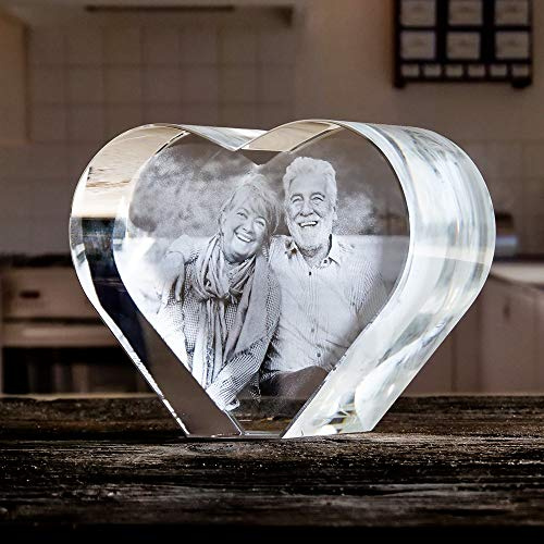 LOOXIS Personalisiertes 2D Laser-Foto vom eigenen Bild, in Glas-Herz gelasert – Geschenk-Idee zu Weihnachten, Geburtstag, Hochzeitstag, Frauen und Männer – XL
