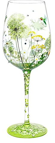 NymphFable Copa de Vino Pintada a Mano Flor Pájaro Libélula Copa de Vino Tinto 15oz Regalo para Familia o Amigo