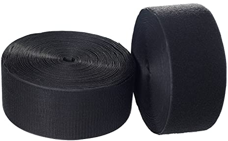 TUKA Scratch Ruban à coudre 25 mètres x 100mm, Non-adhésif Bande Hook & Loop, bande Crochet et Boucle pour couture, Ruban Tissu Fermeture, 25m Crochet et 25m Boucle, Noir TKB5035 Black