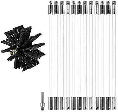 MOCNT Skorsten rengöringsborste kit, nylon, roterande kanal, ventilationsrengöringsset, flexibel skorsten, sopsats, sot, rengöringsstänger för öppen spis, torkventil, med 12 flexibla stavar, 1