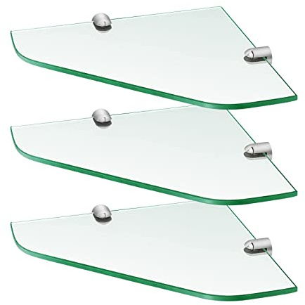 S'AFIELINA Duschablage Glas Eckablage 23x23cm Hartglas 3 Stück | Glasablage Dusche für Badezimmer, Eckablage Glas Wandmontage, 6mm Sicherheitsglas für Shampoo und Seife
