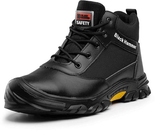 Black Hammer Safety Work Trainers for Men Steel Toe Cap with Midsole Protection Slip Resistant Durable Warehouse and Utility Footwear Shoes with Rubber Outsoles Jobs 2100 (8 UK) Black