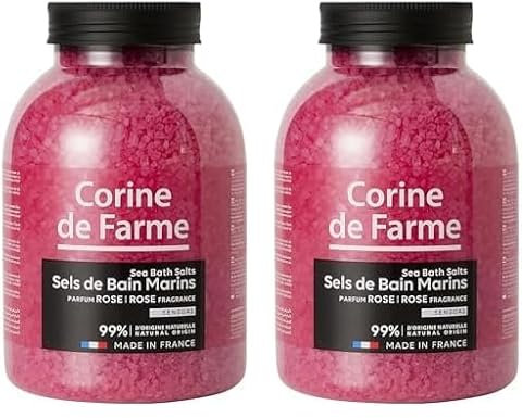 Corine de Farme - Sales de Baño Marinas Sensual Rosa - Sales Perfumadas de Rosa - para Baño o Spa - Fórmula 99% Natural, Apta para Pieles Sensibles - Relajación, Zen & Sensualidad - Bote Grande 1,3kg